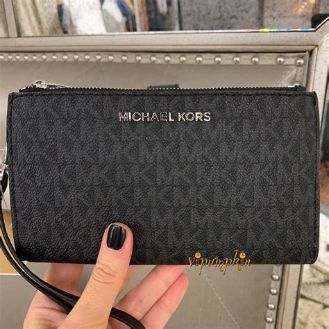 michael kors jet set double zip wristlet black pvc|Michael Kors dblzp wristlet.